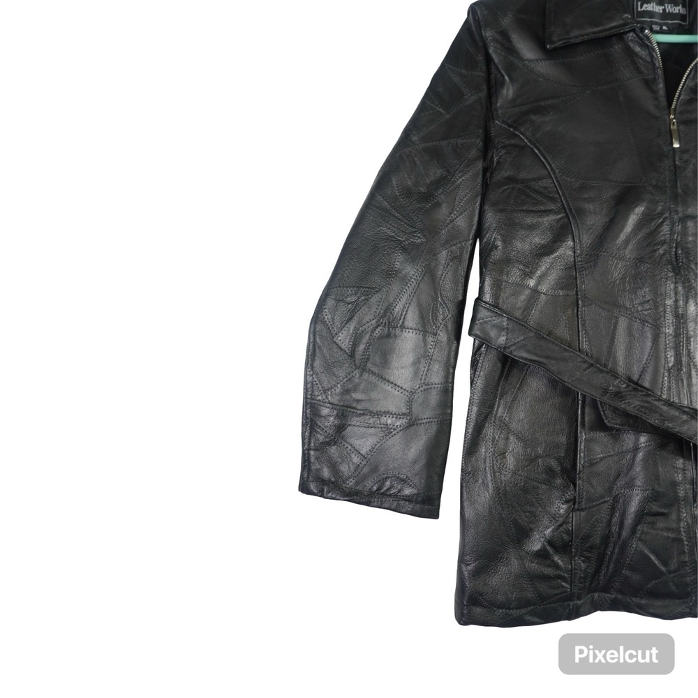 Leather Works Jacket‎ Womens XL Black Full Zip Long Sleeve Belted Waist Outdoor - Picture 2 of 10